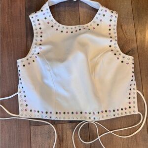 ABS Vintage White Crop Top with Colorful Studs